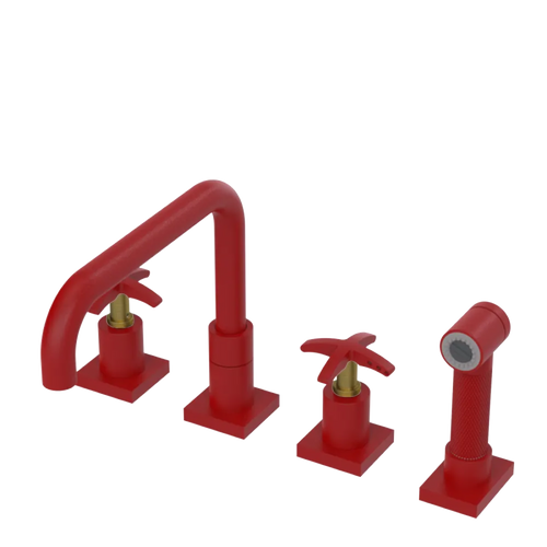 Rubinet Widespread Kitchen Set with Genesis Spout with Hand Spray Maroon
