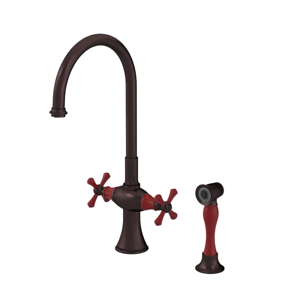 Rubinet Two Handle Single Hole Kitchen Set with Hand Spray Oil Rubbed Bronze
