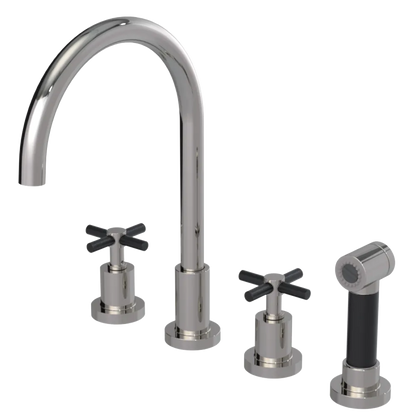 Rubinet Widespread Kitchen Set with LaSalle Spout with Hand Spray Polished Nickel