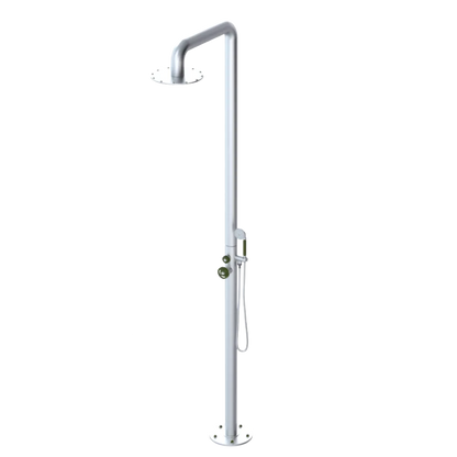 Rubinet Pressure Balance Outdoor Shower with Hand Held Shower & 10" Shower Head - 304 Stainless Steel Satin Chrome