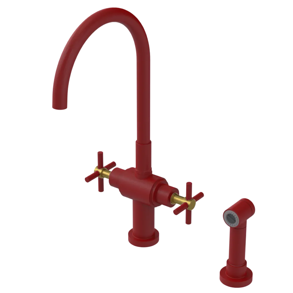 Rubinet Two Handle Single Hole Kitchen Set with LaSalle Spout with Hand Spray Maroon