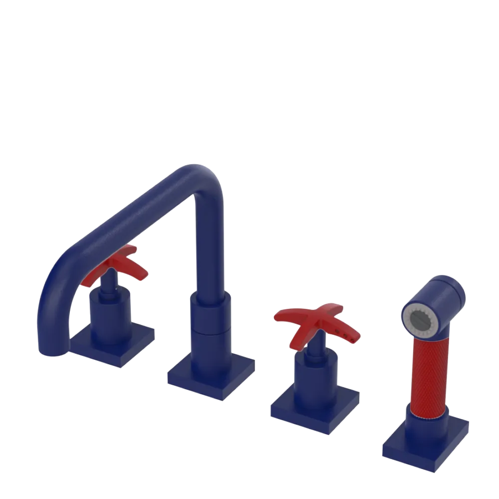 Rubinet Widespread Kitchen Set with Genesis Spout with Hand Spray Midnight Blue
