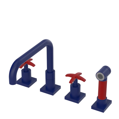 Rubinet Widespread Kitchen Set with Genesis Spout with Hand Spray Midnight Blue
