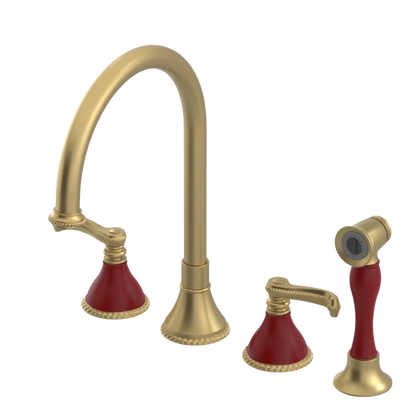 Rubinet Widespread Kitchen Set with Hand Spray Satin Gold
