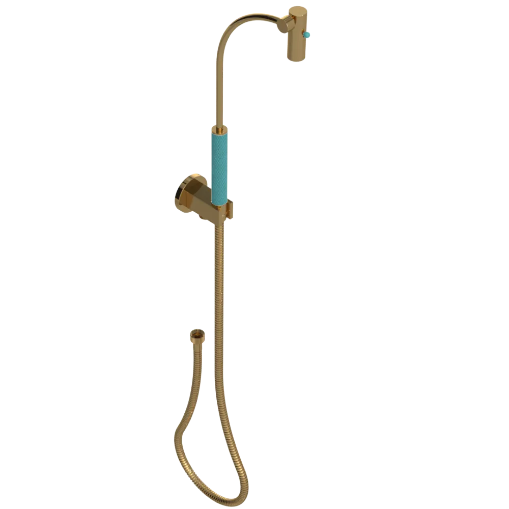 Rubinet Hand Held Shower Bidet with Extended Reach & Dual Function Spray Including Wall Bracket with Supply & Hose (Round) Gold