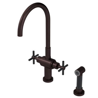 Rubinet Two Handle Single Hole Kitchen Set with LaSalle Spout with Hand Spray Oil Rubbed Bronze