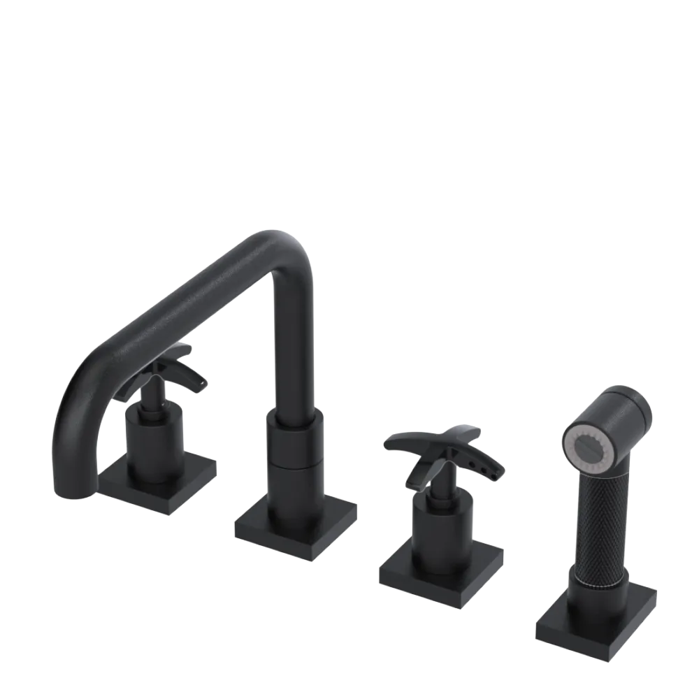 Rubinet Widespread Kitchen Set with Genesis Spout with Hand Spray Matt Black