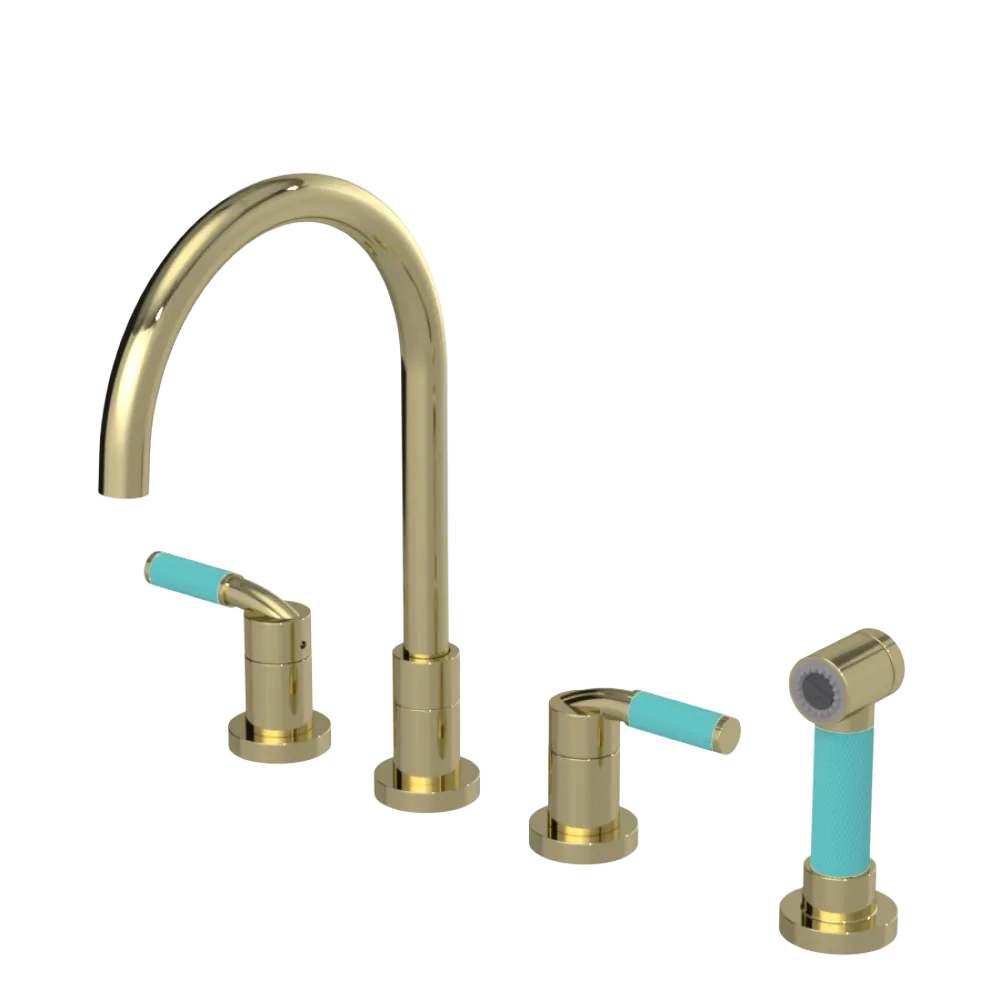 Rubinet Widespread Kitchen Set with Hand Spray Gold