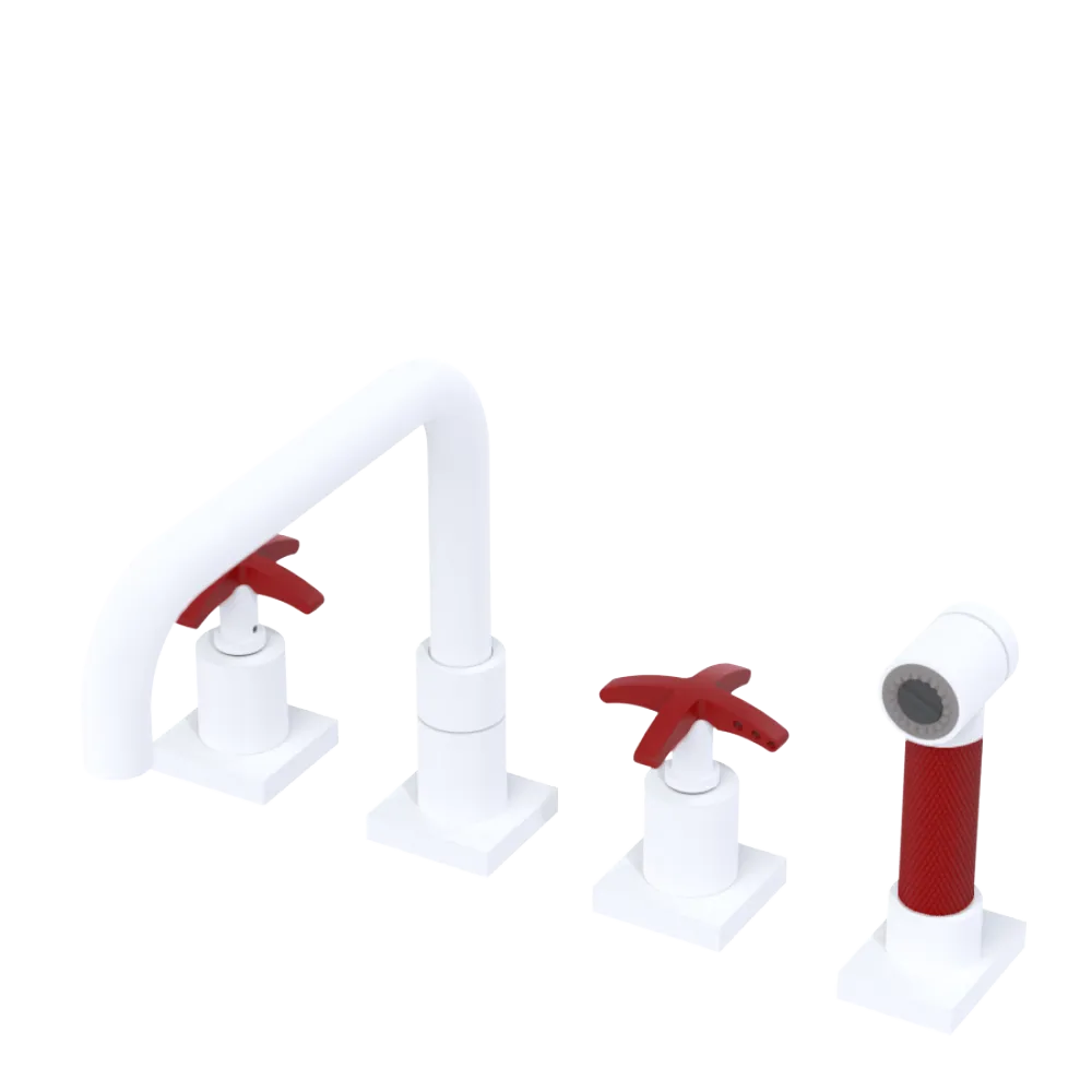 Rubinet Widespread Kitchen Set with Genesis Spout with Hand Spray Matt White