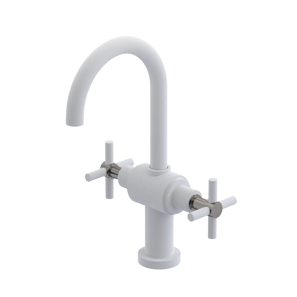 Rubinet Single Hole Dual Handle Lav. Set with LaSalle Spout (less drain) Matt White