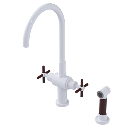 Rubinet Two Handle Single Hole Kitchen Set with LaSalle Spout with Hand Spray White