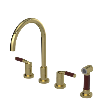 Rubinet Widespread Kitchen Set with Hand Spray Natural Brass