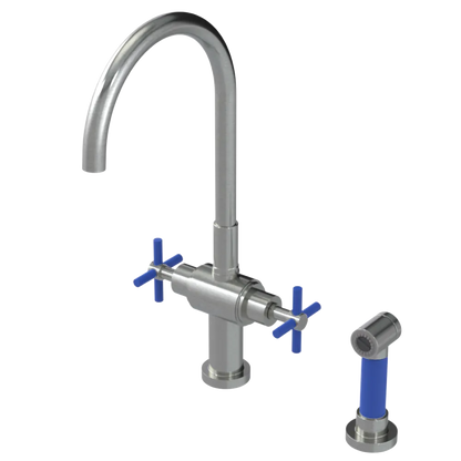 Rubinet Two Handle Single Hole Kitchen Set with LaSalle Spout with Hand Spray Satin Nickel