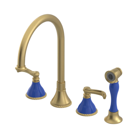 Rubinet Widespread Kitchen Set with Hand Spray Satin Brass