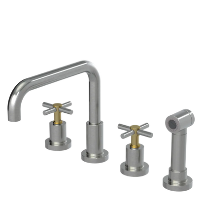 Rubinet Widespread Kitchen Set with Hand Spray Satin Nickel