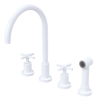 Rubinet Widespread Kitchen Set with LaSalle Spout with Hand Spray White