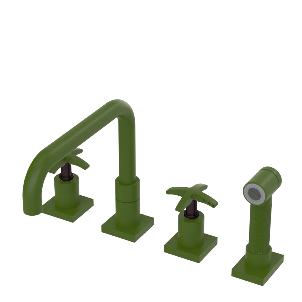 Rubinet Widespread Kitchen Set with Genesis Spout with Hand Spray Green Envy