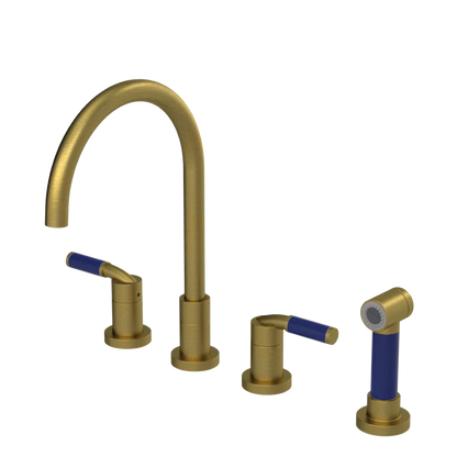 Rubinet Widespread Kitchen Set with Hand Spray Antique Brass Matt