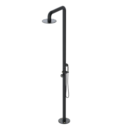 Rubinet Pressure Balance Outdoor Shower with Hand Held Shower & 10" Shower Head - 304 Stainless Steel Matt Black