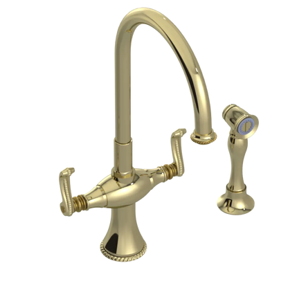 Rubinet Two Handle Single Hole Kitchen Set with Hand Spray Gold