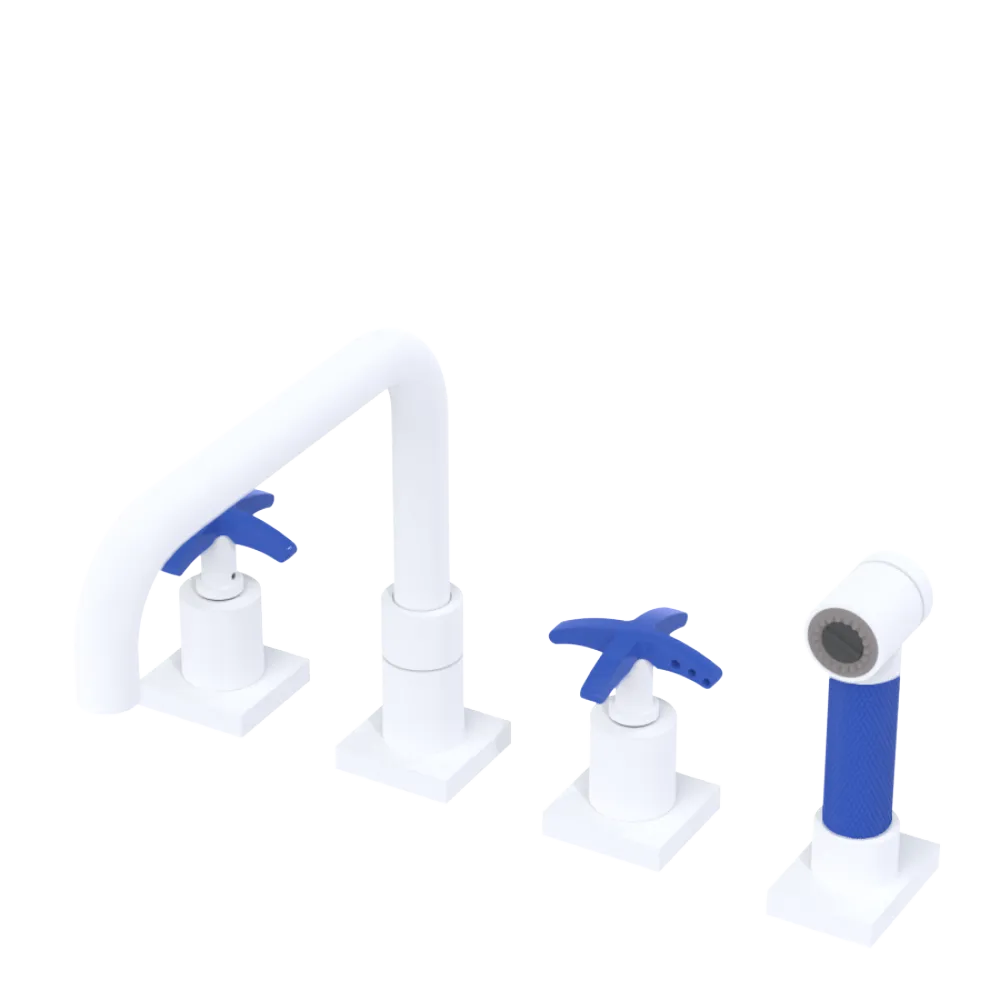 Rubinet Widespread Kitchen Set with Genesis Spout with Hand Spray Matt White