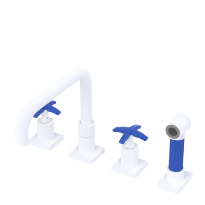 Rubinet Widespread Kitchen Set with Genesis Spout with Hand Spray Matt White