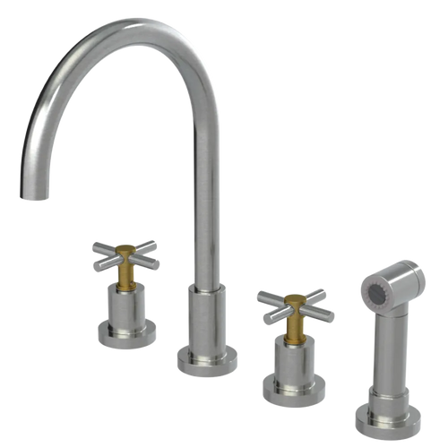 Rubinet Widespread Kitchen Set with LaSalle Spout with Hand Spray Satin Nickel
