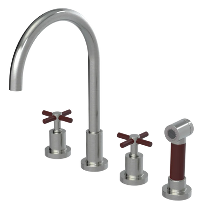 Rubinet Widespread Kitchen Set with LaSalle Spout with Hand Spray Satin Nickel