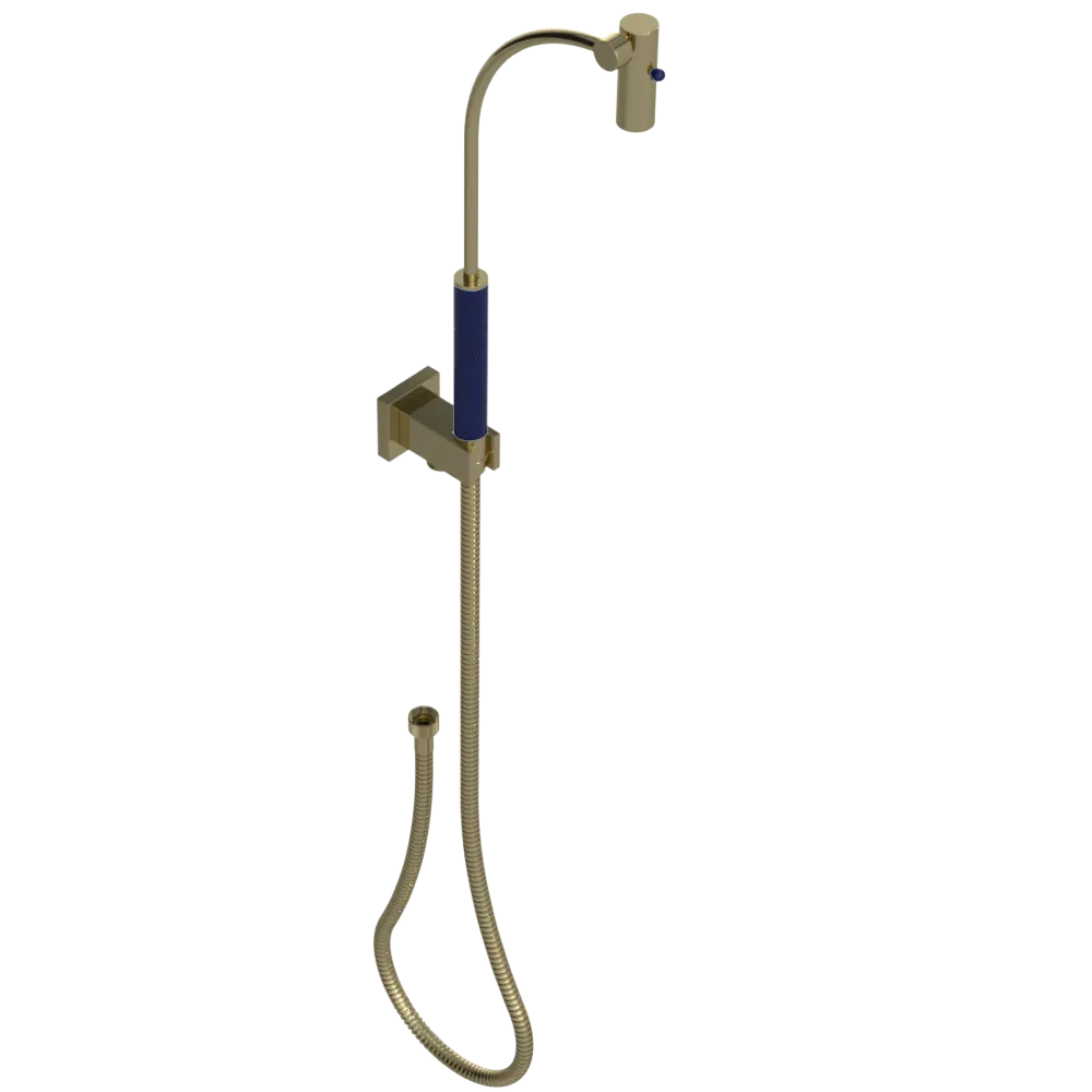 Rubinet Hand Held Shower Bidet with Extended Reach & Dual Function Spray Including Wall Bracket with Supply & Hose (Square) Natural Brass