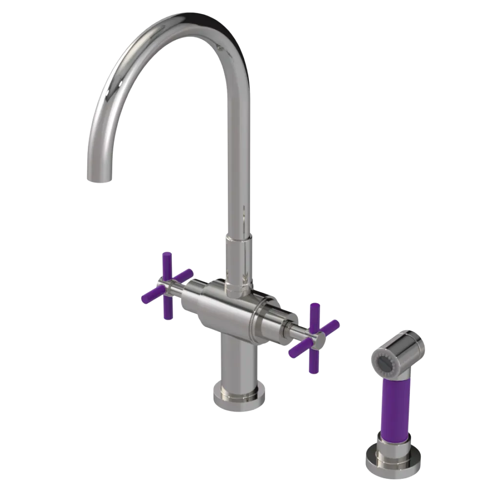 Rubinet Two Handle Single Hole Kitchen Set with LaSalle Spout with Hand Spray Polished Nickel