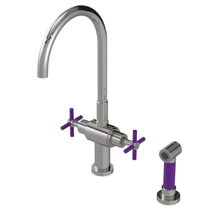 Rubinet Two Handle Single Hole Kitchen Set with LaSalle Spout with Hand Spray Polished Nickel