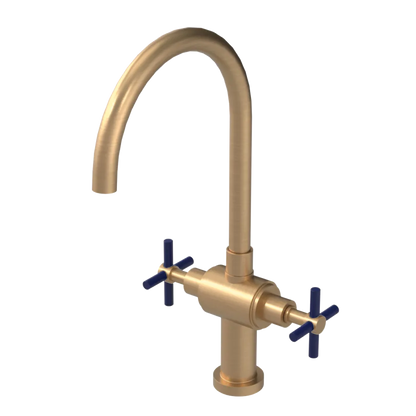 Rubinet Two Handle Single Hole Kitchen Set with LaSalle Spout Satin Gold