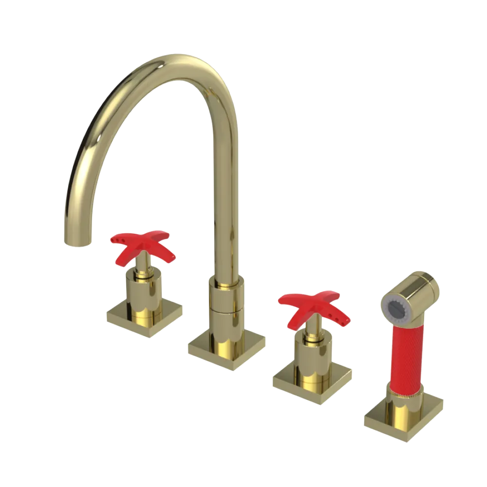 Rubinet Widespread Kitchen Set with Hand Spray Gold