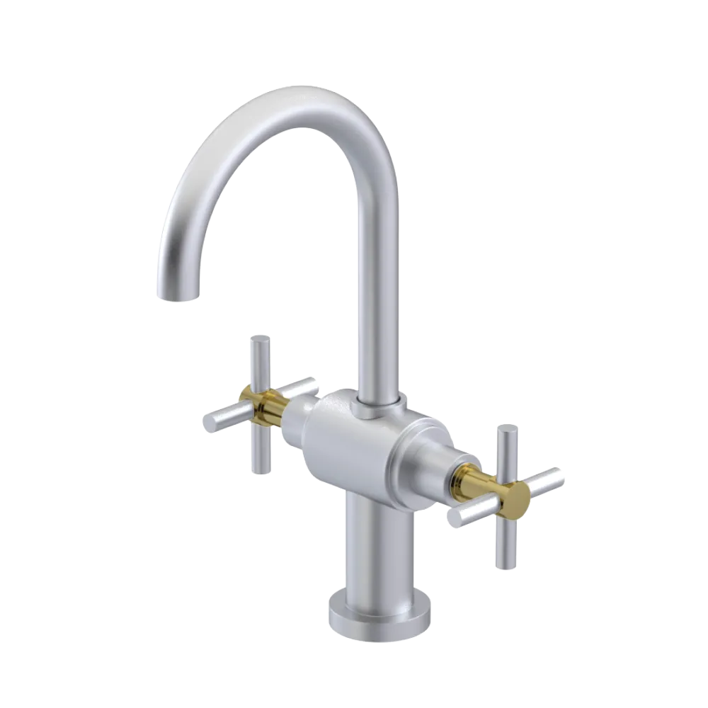 Rubinet Single Hole Dual Handle Lav. Set with LaSalle Spout (less drain) Satin Chrome