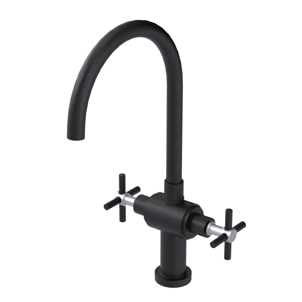 Rubinet Two Handle Single Hole Kitchen Set with LaSalle Spout Matt Black
