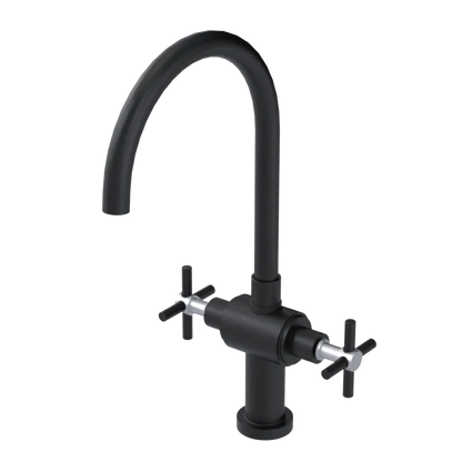 Rubinet Two Handle Single Hole Kitchen Set with LaSalle Spout Matt Black