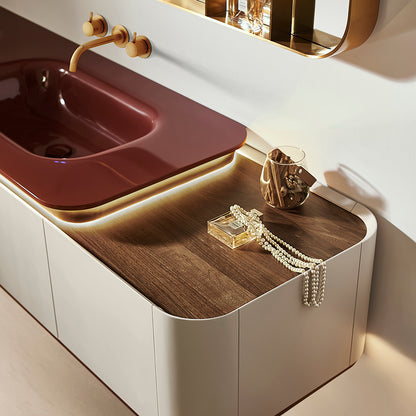 Lucelle Master High Gloss Creamy Apricot Beige Double Sink Bathroom Vanity - Godi