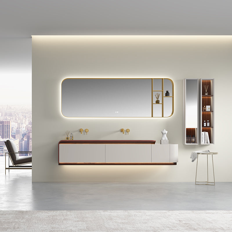 Lucelle Master High Gloss Creamy Apricot Beige Double Sink Bathroom Vanity - Godi