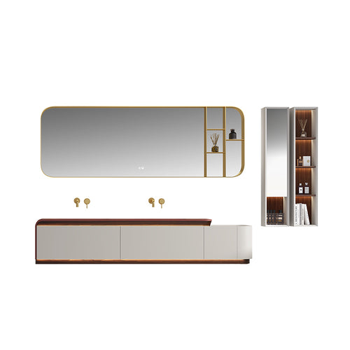 Lucelle Master High Gloss Creamy Apricot Beige Double Sink Bathroom Vanity - Godi