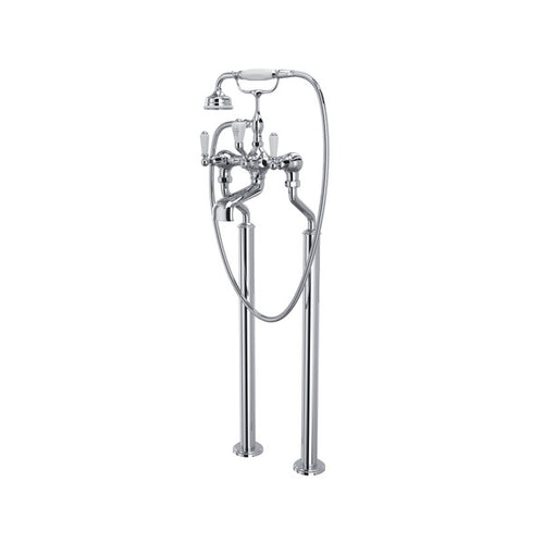 Perrin & Rowe Edwardian Exposed Floor Mount Tub Filler With Handshower - With Metal Lever Handle.3520L/1