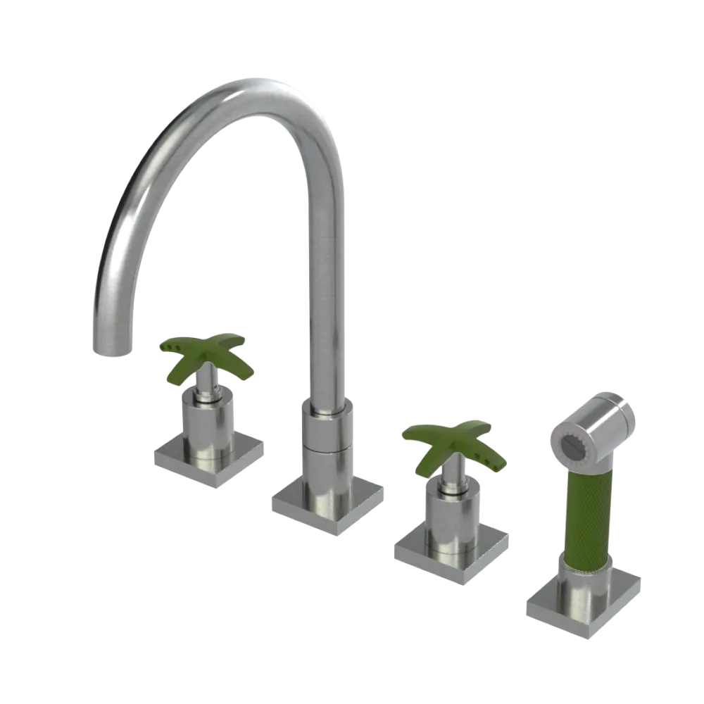 Rubinet Widespread Kitchen Set with Hand Spray Satin Nickel