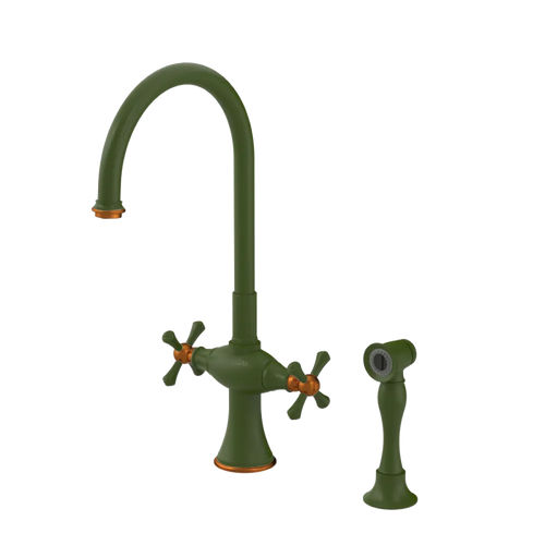 Rubinet Two Handle Single Hole Kitchen Set with Hand Spray Green Envy
