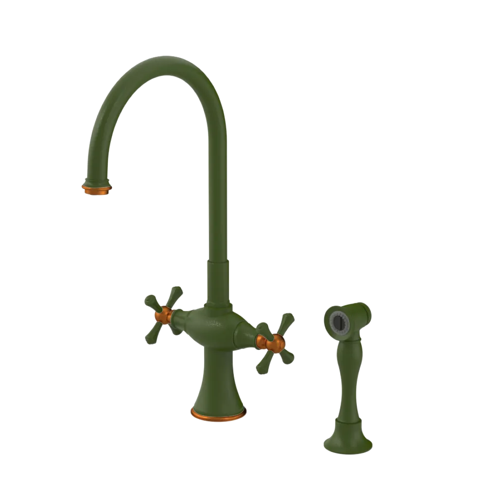 Rubinet Two Handle Single Hole Kitchen Set with Hand Spray Green Envy