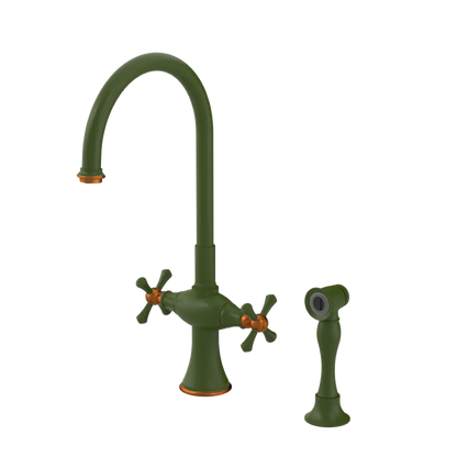 Rubinet Two Handle Single Hole Kitchen Set with Hand Spray Green Envy