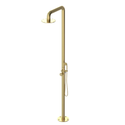 Rubinet Pressure Balance Outdoor Shower with Hand Held Shower & 10" Shower Head - 304 Stainless Steel Satin Brass
