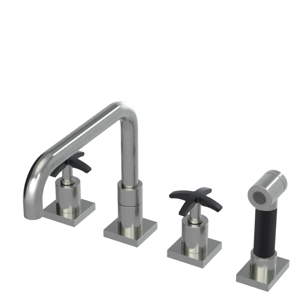 Rubinet Widespread Kitchen Set with Genesis Spout with Hand Spray Satin Nickel