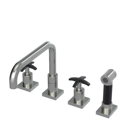 Rubinet Widespread Kitchen Set with Genesis Spout with Hand Spray Satin Nickel