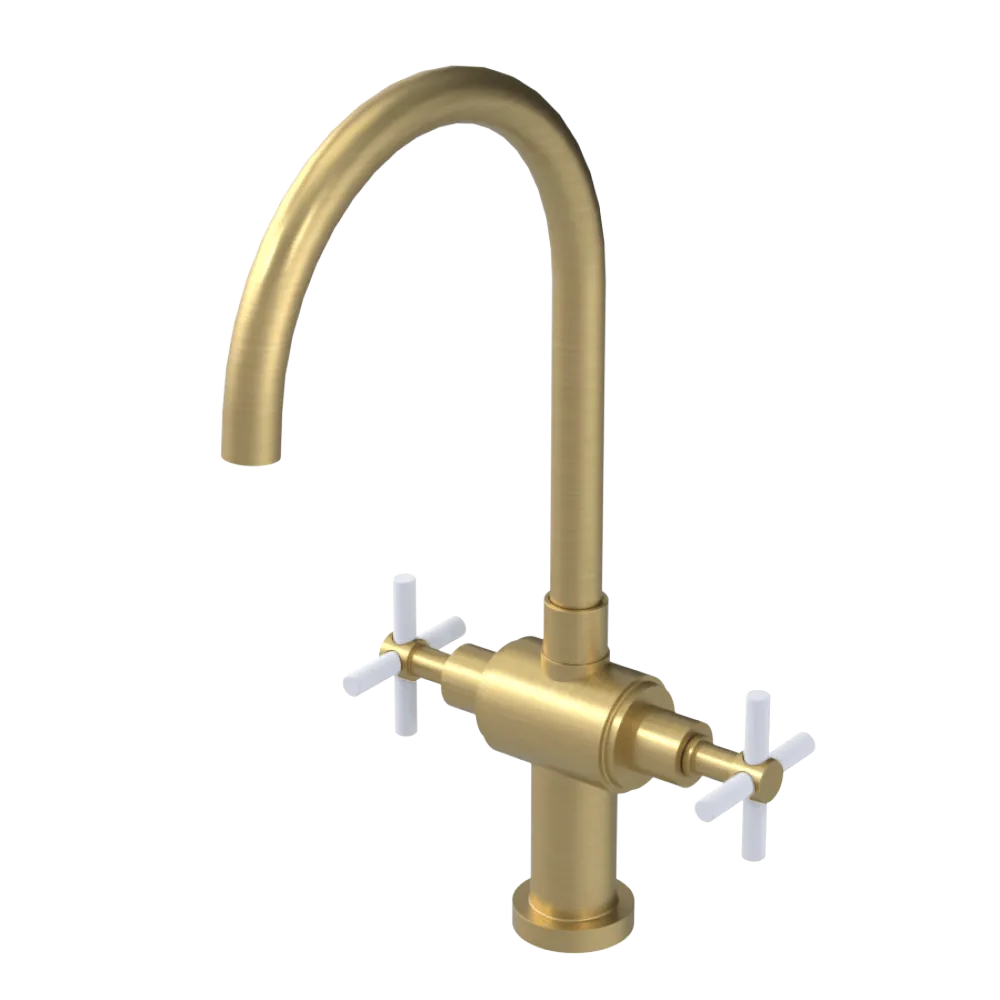 Rubinet Two Handle Single Hole Kitchen Set with LaSalle Spout Satin Brass