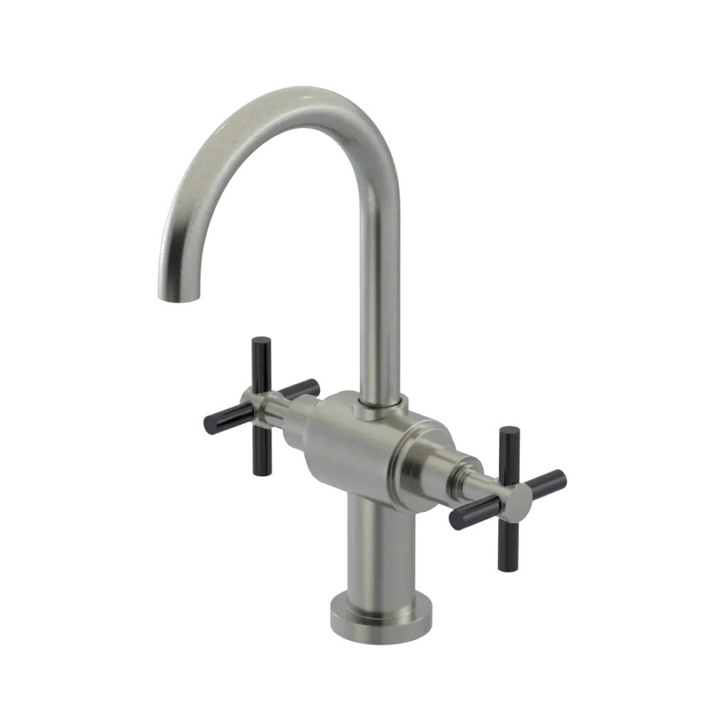 Rubinet Single Hole Dual Handle Lav. Set with LaSalle Spout (less drain) Satin Nickel