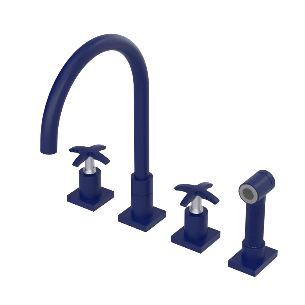 Rubinet Widespread Kitchen Set with Hand Spray Midnight Blue